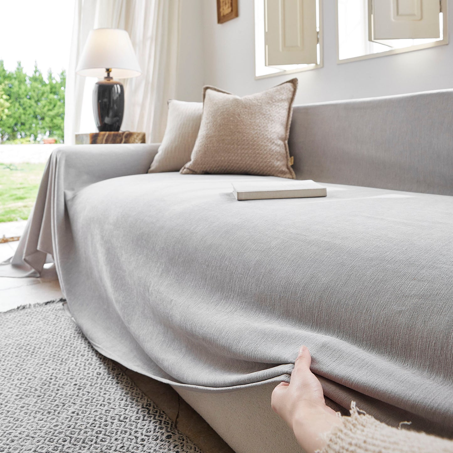 Luxury Soft Chenille Sofa Cover for Couch, Solid Color Furniture Protector Throw Cover