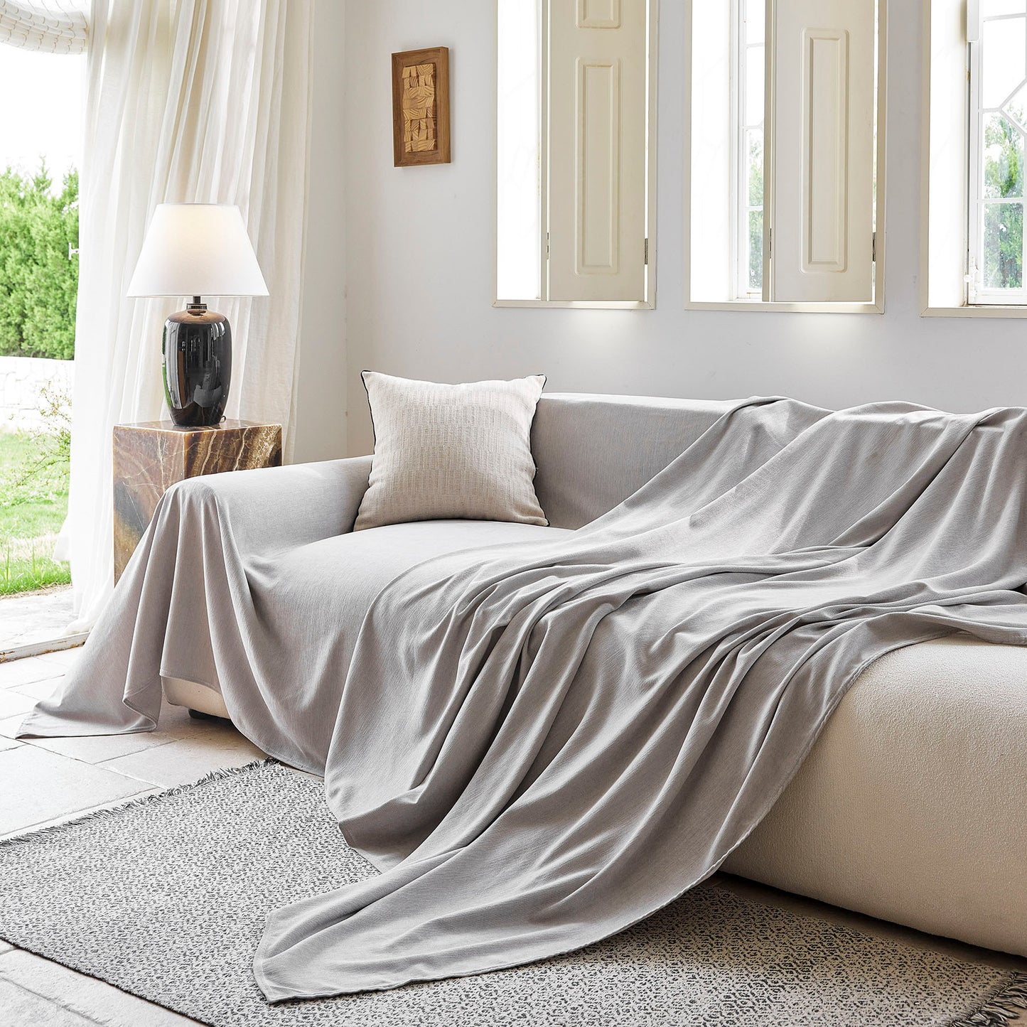 Luxury Soft Chenille Sofa Cover for Couch, Solid Color Furniture Protector Throw Cover