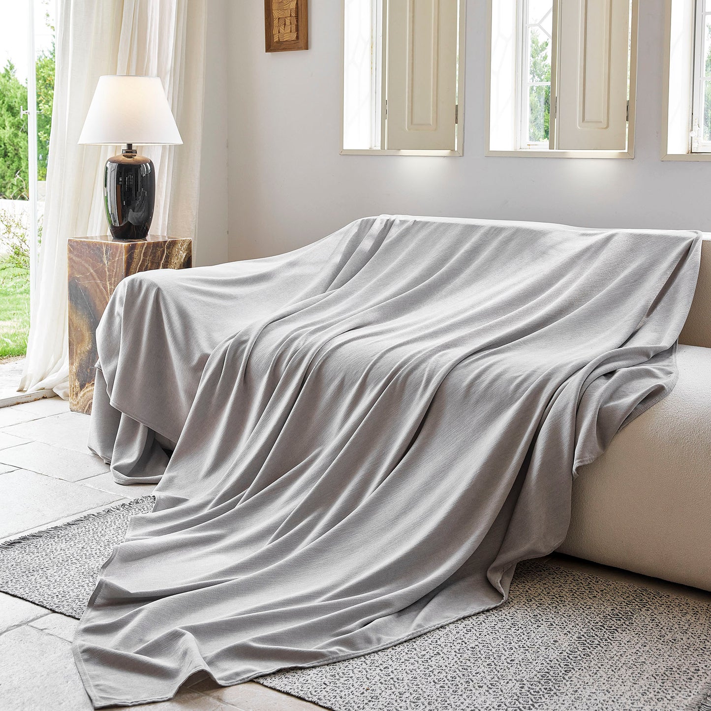 Luxury Soft Chenille Sofa Cover for Couch, Solid Color Furniture Protector Throw Cover