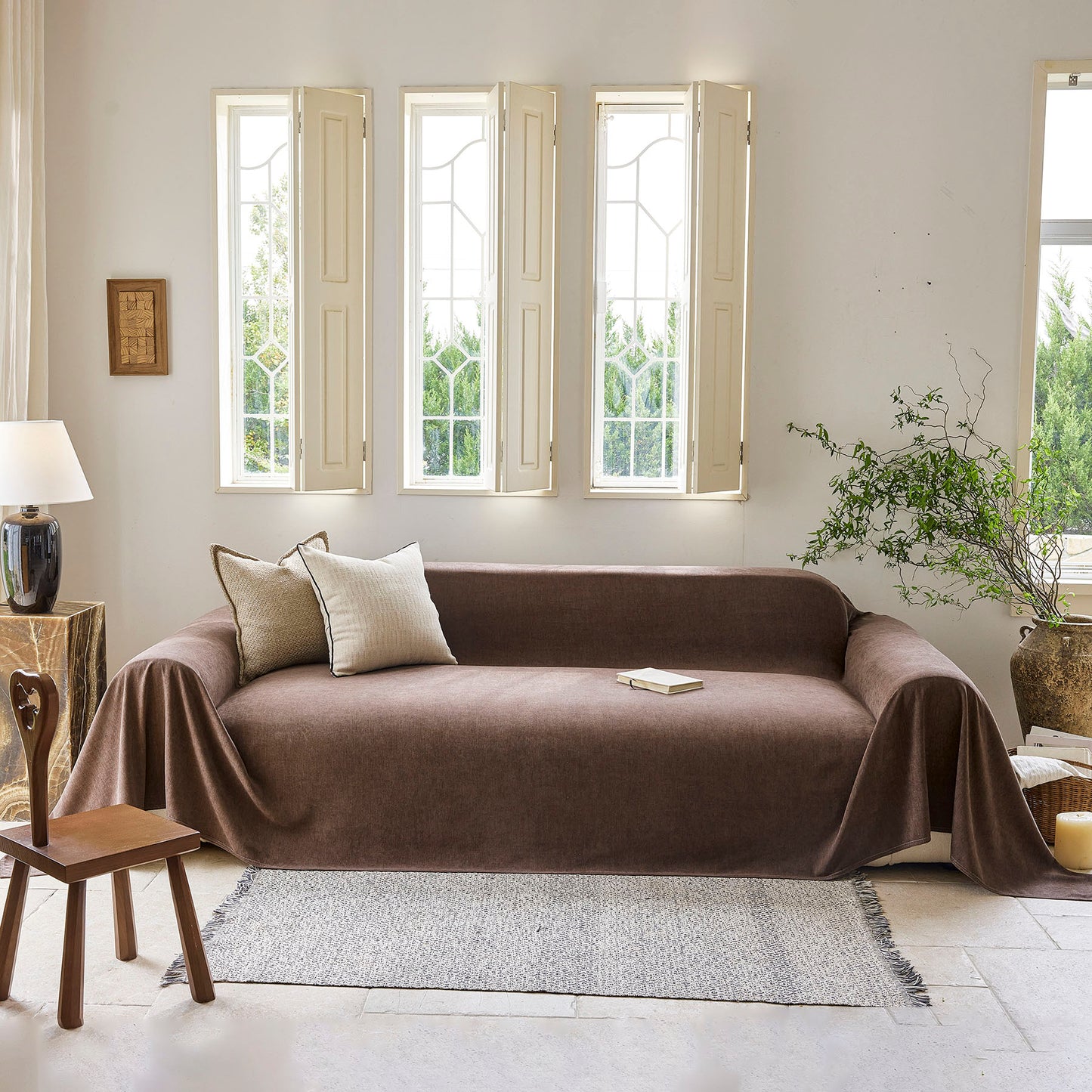 Luxury Soft Chenille Sofa Cover for Couch, Solid Color Furniture Protector Throw Cover