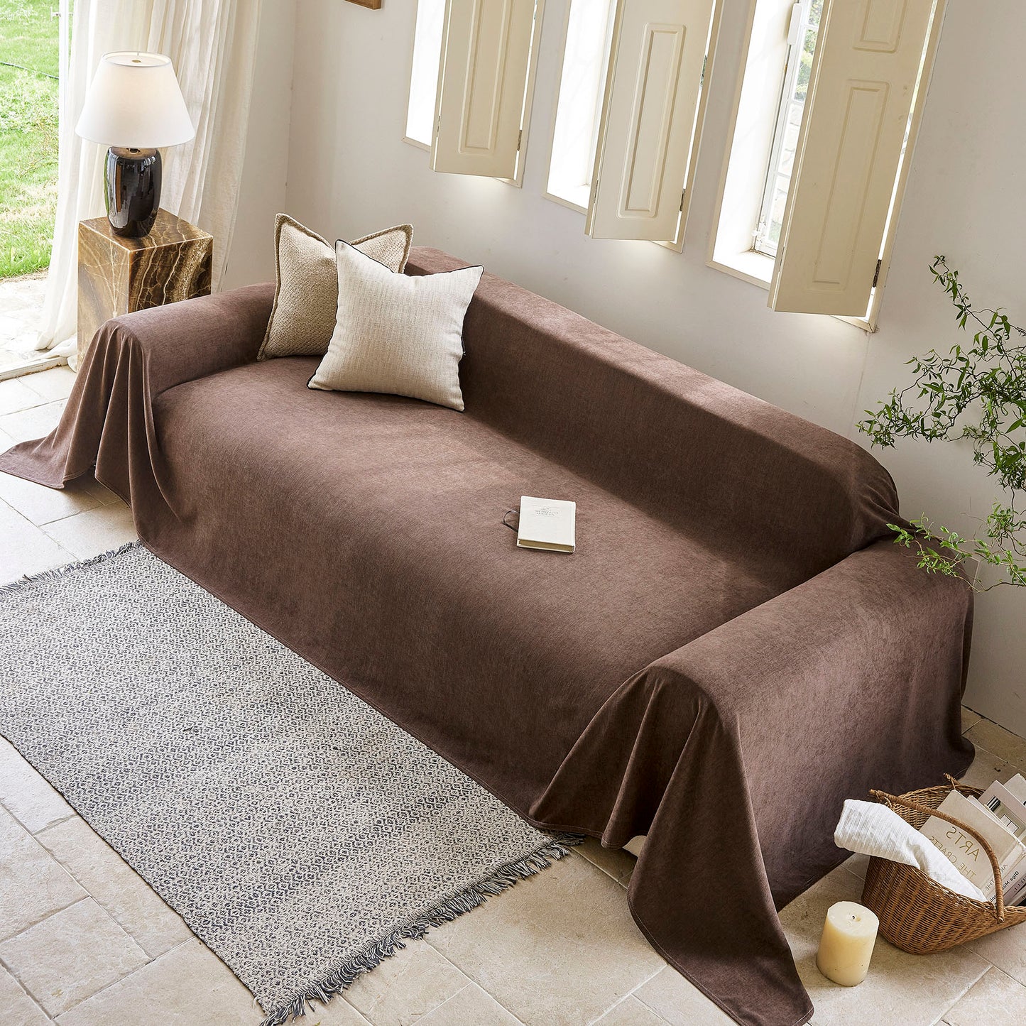 Luxury Soft Chenille Sofa Cover for Couch, Solid Color Furniture Protector Throw Cover