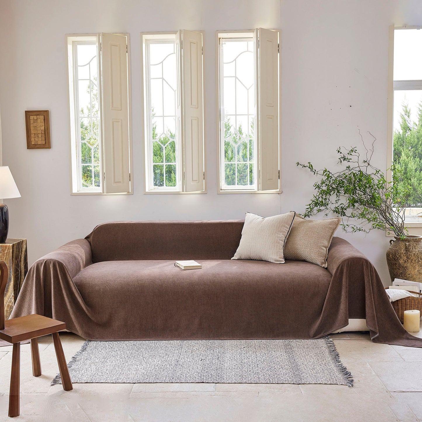 Luxury Soft Chenille Sofa Cover for Couch, Solid Color Furniture Protector Throw Cover