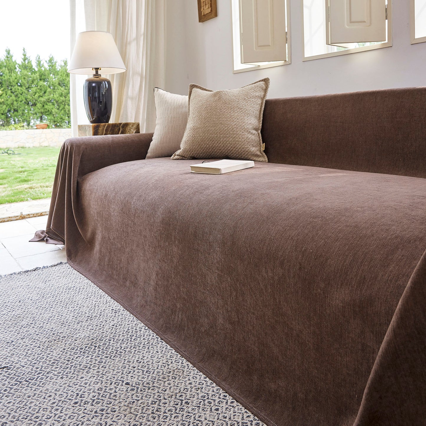 Luxury Soft Chenille Sofa Cover for Couch, Solid Color Furniture Protector Throw Cover