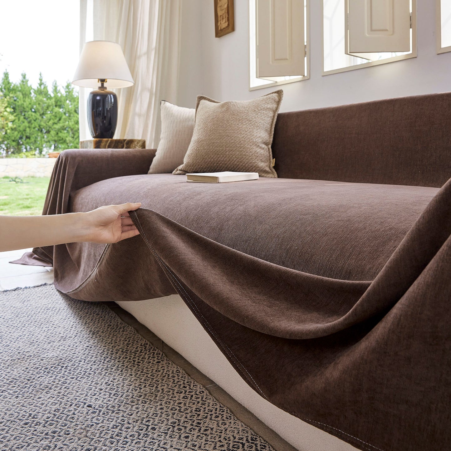 Luxury Soft Chenille Sofa Cover for Couch, Solid Color Furniture Protector Throw Cover