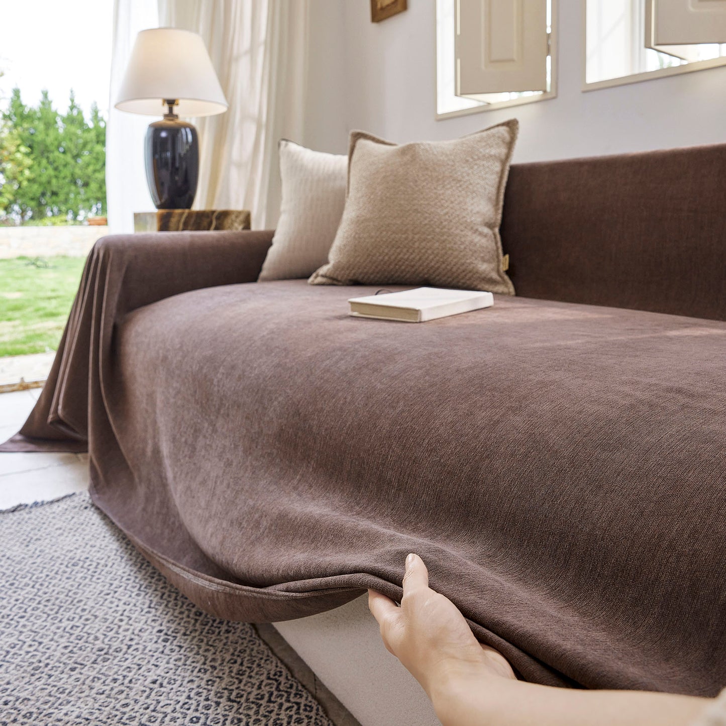 Luxury Soft Chenille Sofa Cover for Couch, Solid Color Furniture Protector Throw Cover