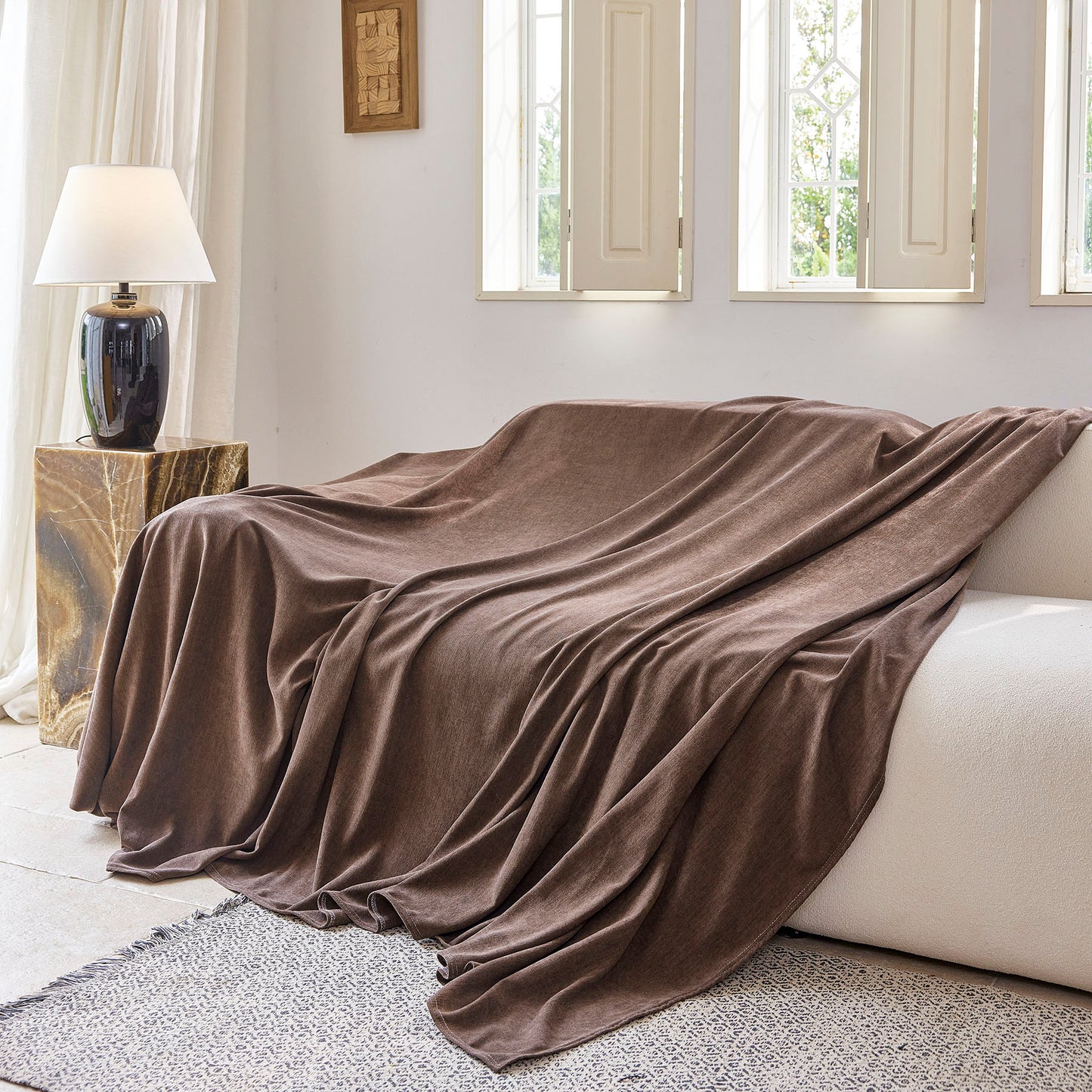 Luxury Soft Chenille Sofa Cover for Couch, Solid Color Furniture Protector Throw Cover