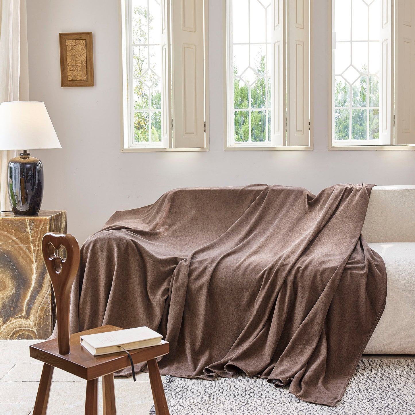 Luxury Soft Chenille Sofa Cover for Couch, Solid Color Furniture Protector Throw Cover