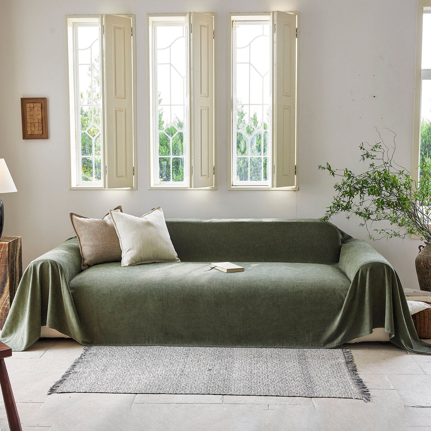 Luxury Soft Chenille Sofa Cover for Couch, Solid Color Furniture Protector Throw Cover