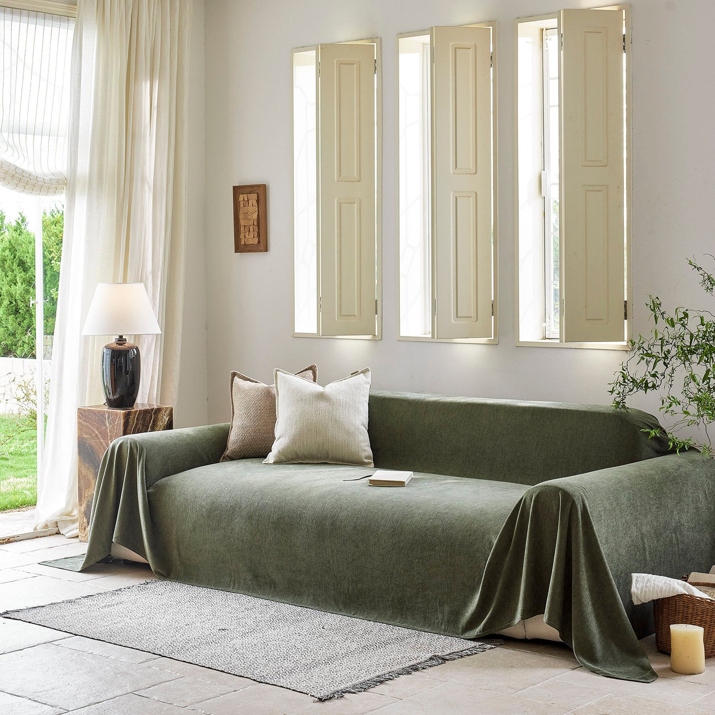 Luxury Soft Chenille Sofa Cover for Couch, Solid Color Furniture Protector Throw Cover