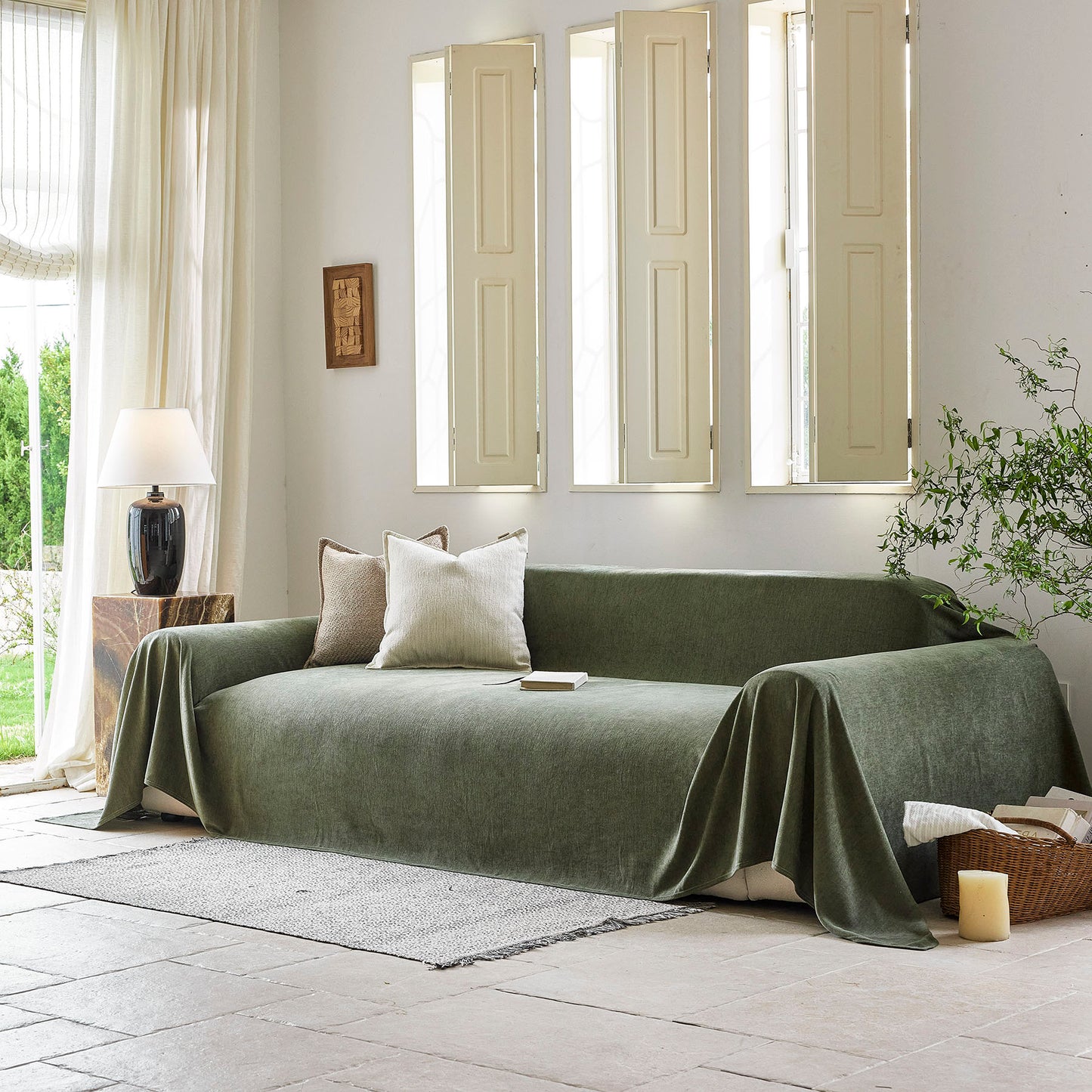 Luxury Soft Chenille Sofa Cover for Couch, Solid Color Furniture Protector Throw Cover