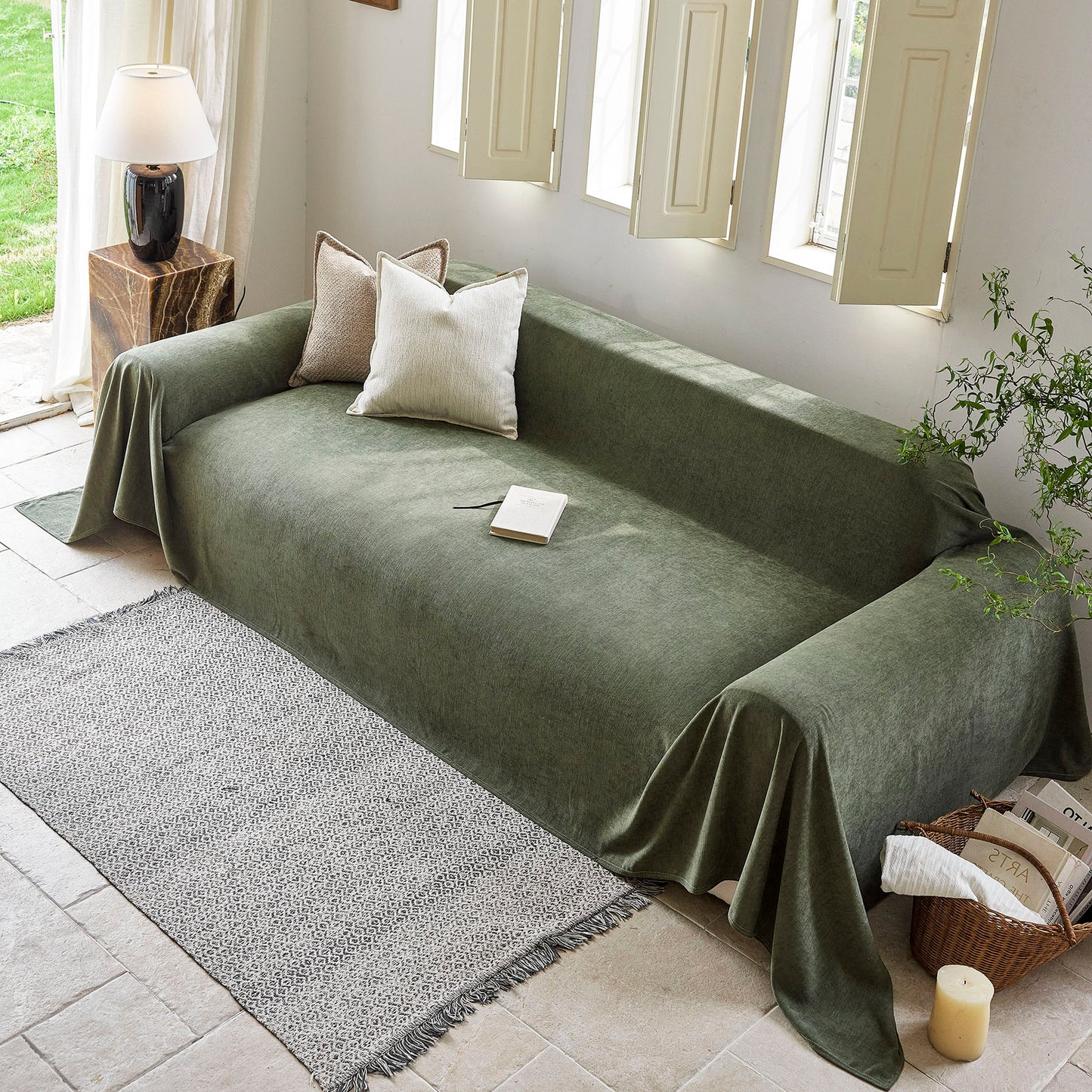 Luxury Soft Chenille Sofa Cover for Couch, Solid Color Furniture Protector Throw Cover