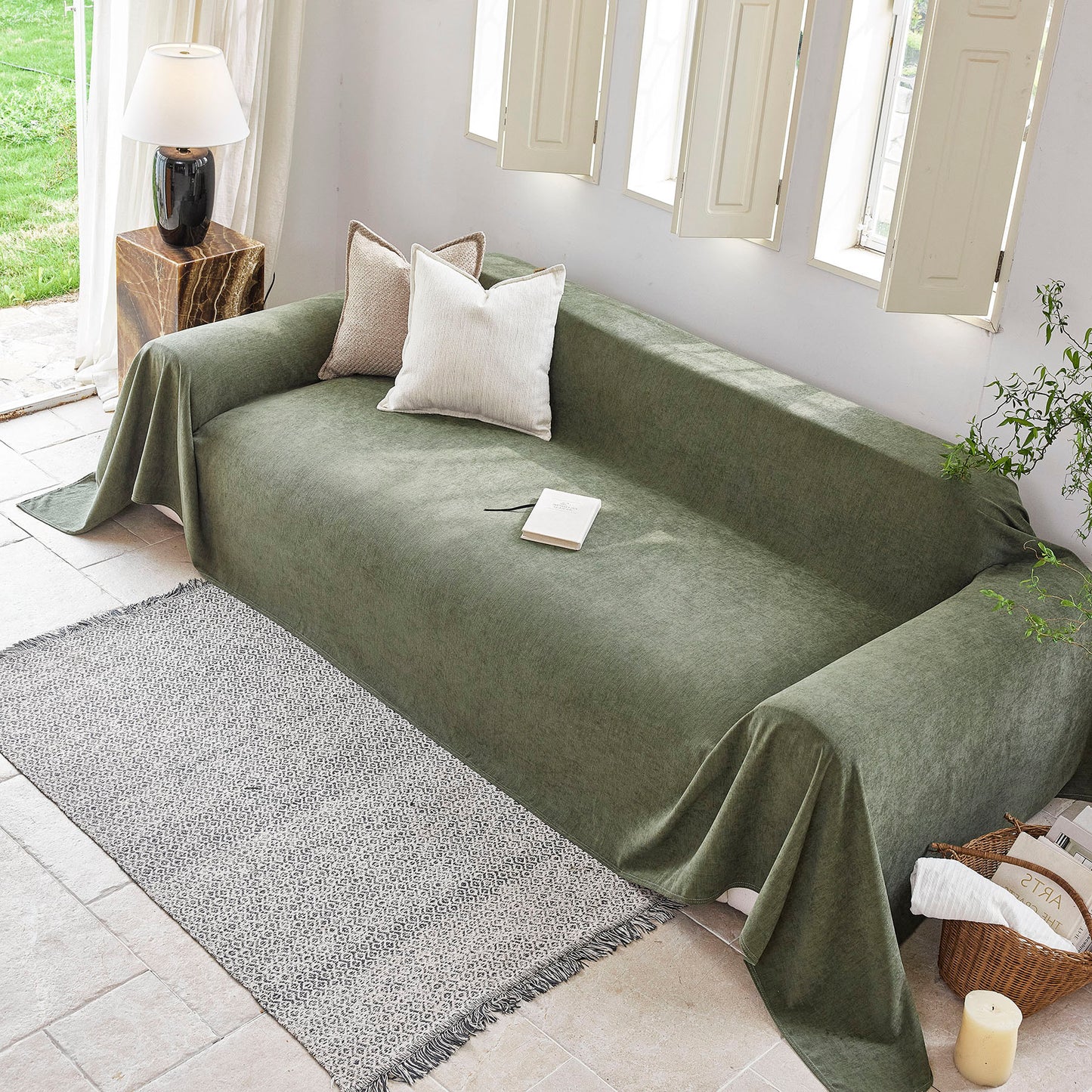 Luxury Soft Chenille Sofa Cover for Couch, Solid Color Furniture Protector Throw Cover