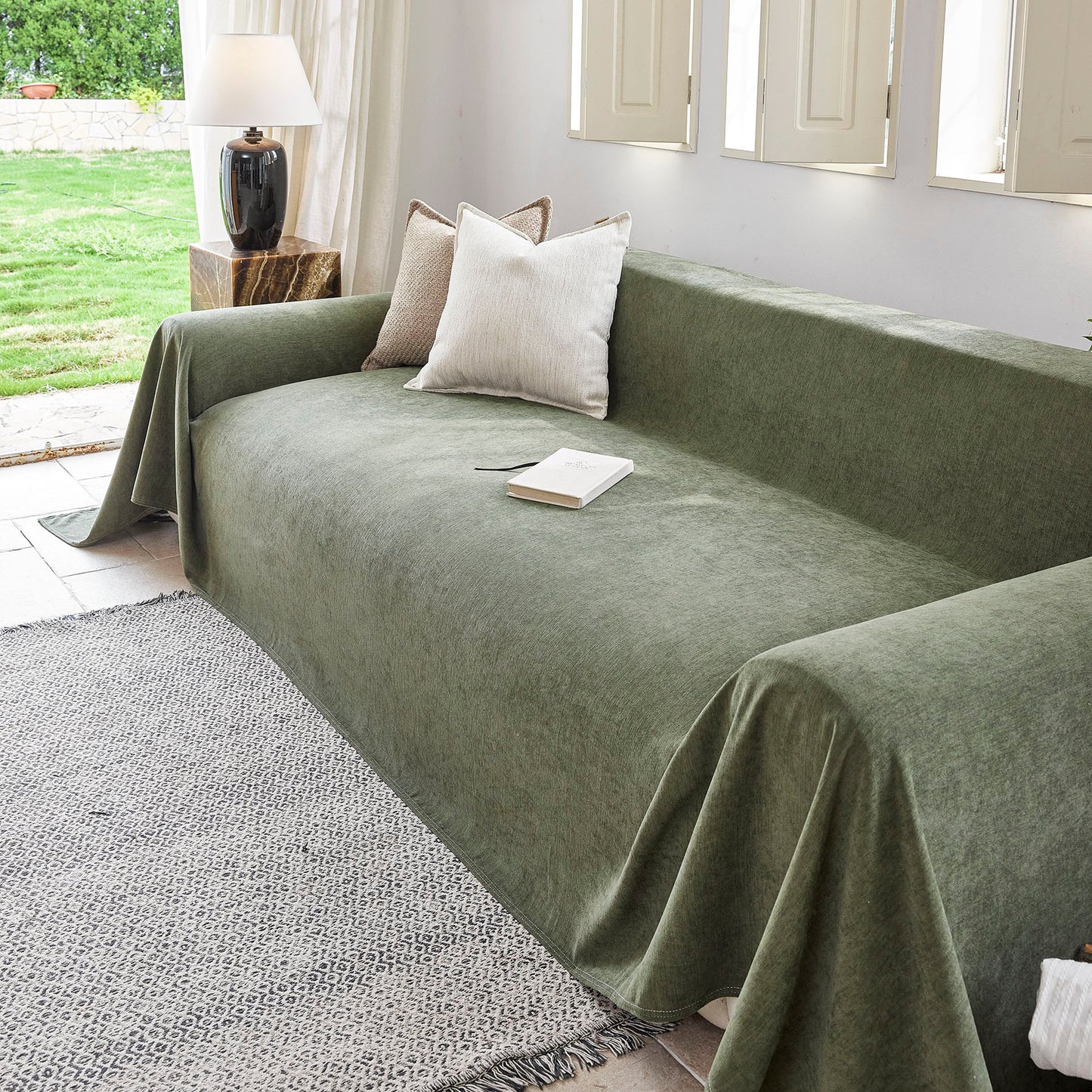 Luxury Soft Chenille Sofa Cover for Couch, Solid Color Furniture Protector Throw Cover