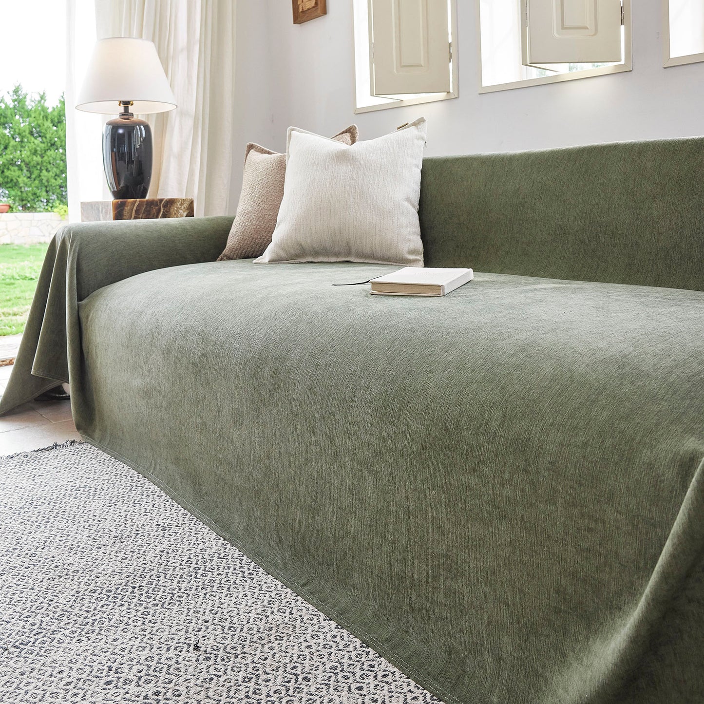 Luxury Soft Chenille Sofa Cover for Couch, Solid Color Furniture Protector Throw Cover