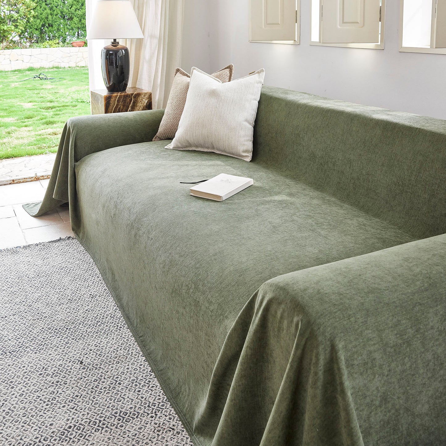 Luxury Soft Chenille Sofa Cover for Couch, Solid Color Furniture Protector Throw Cover