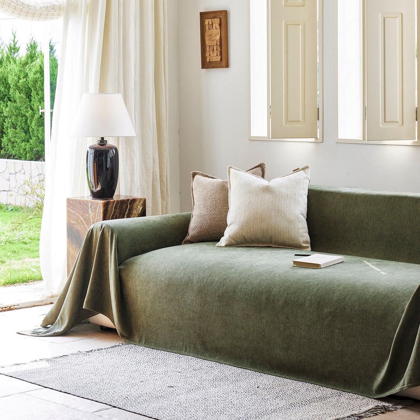 Luxury Soft Chenille Sofa Cover for Couch, Solid Color Furniture Protector Throw Cover