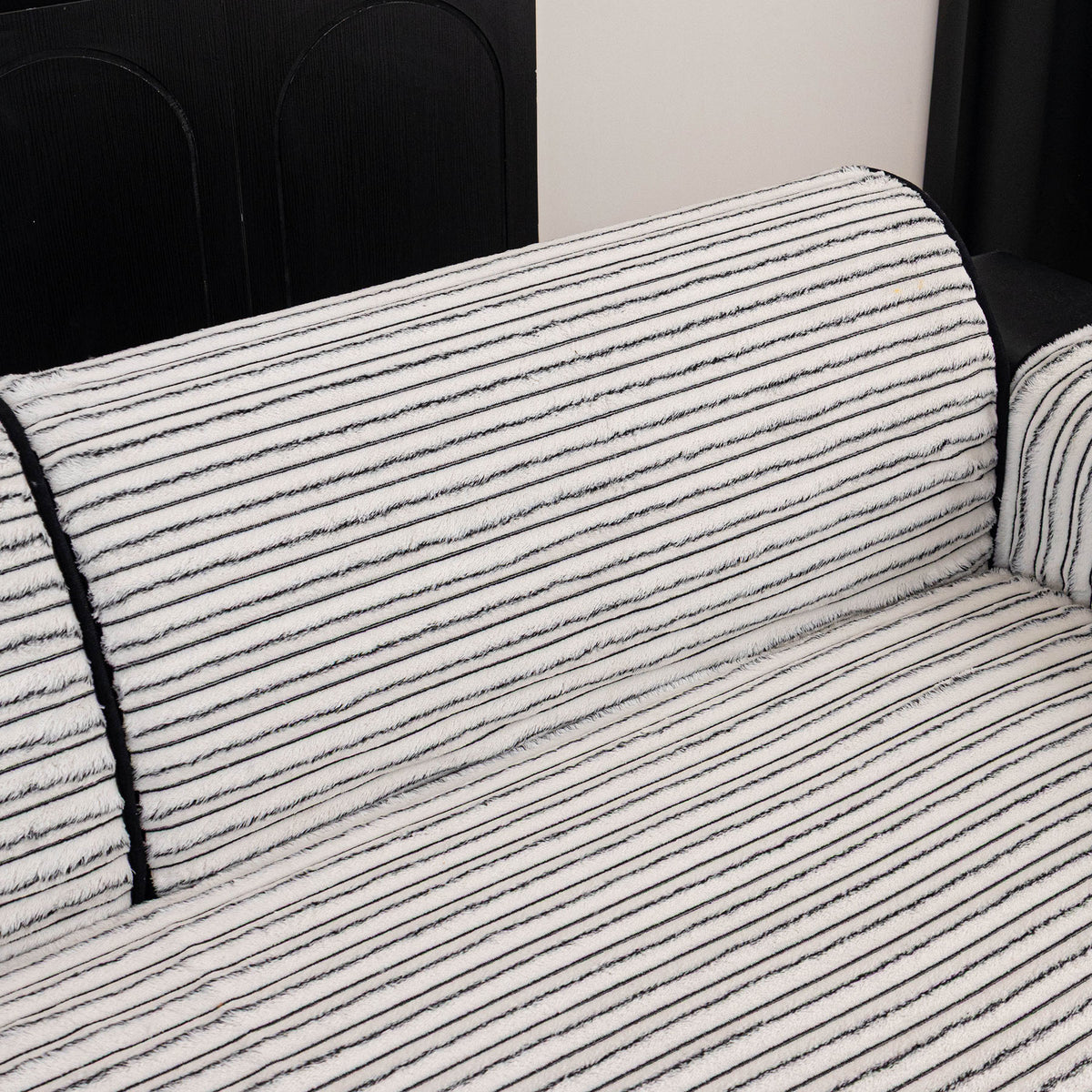 Plush Striped Couch Seat and Backrest Cover, Non-Slip Individual Sofa Protector