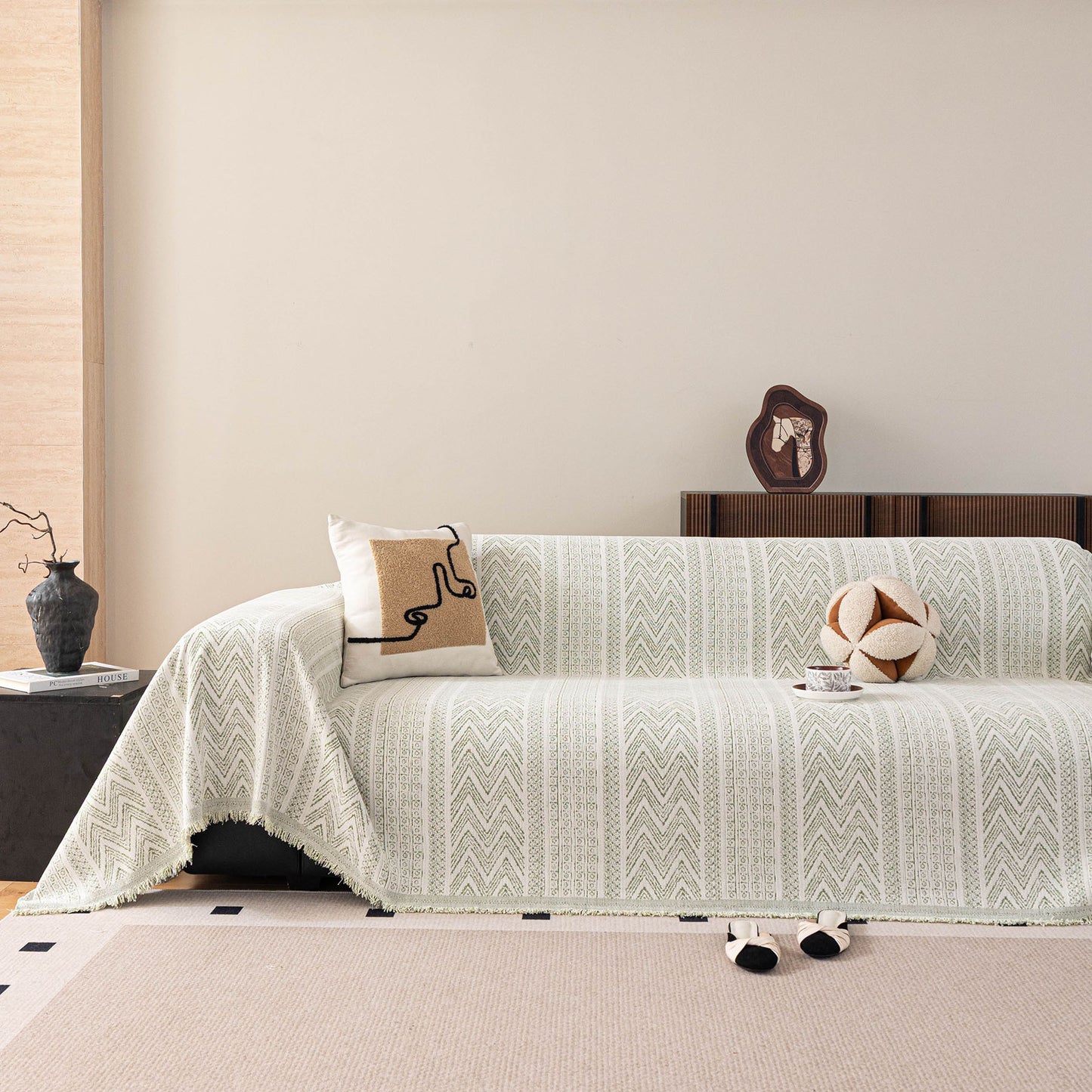 Decorative Slipcover for Pets, Kids, Boho Woven Couch Cover Throw Blanket with Tassel