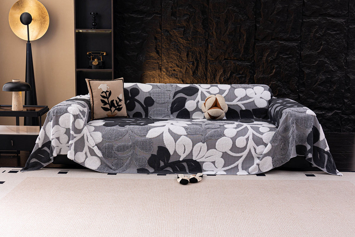 Vintage Boho Floral Sofa Throw Cover, 3D Soft Tufted Plush Couch Protector Futon Cover
