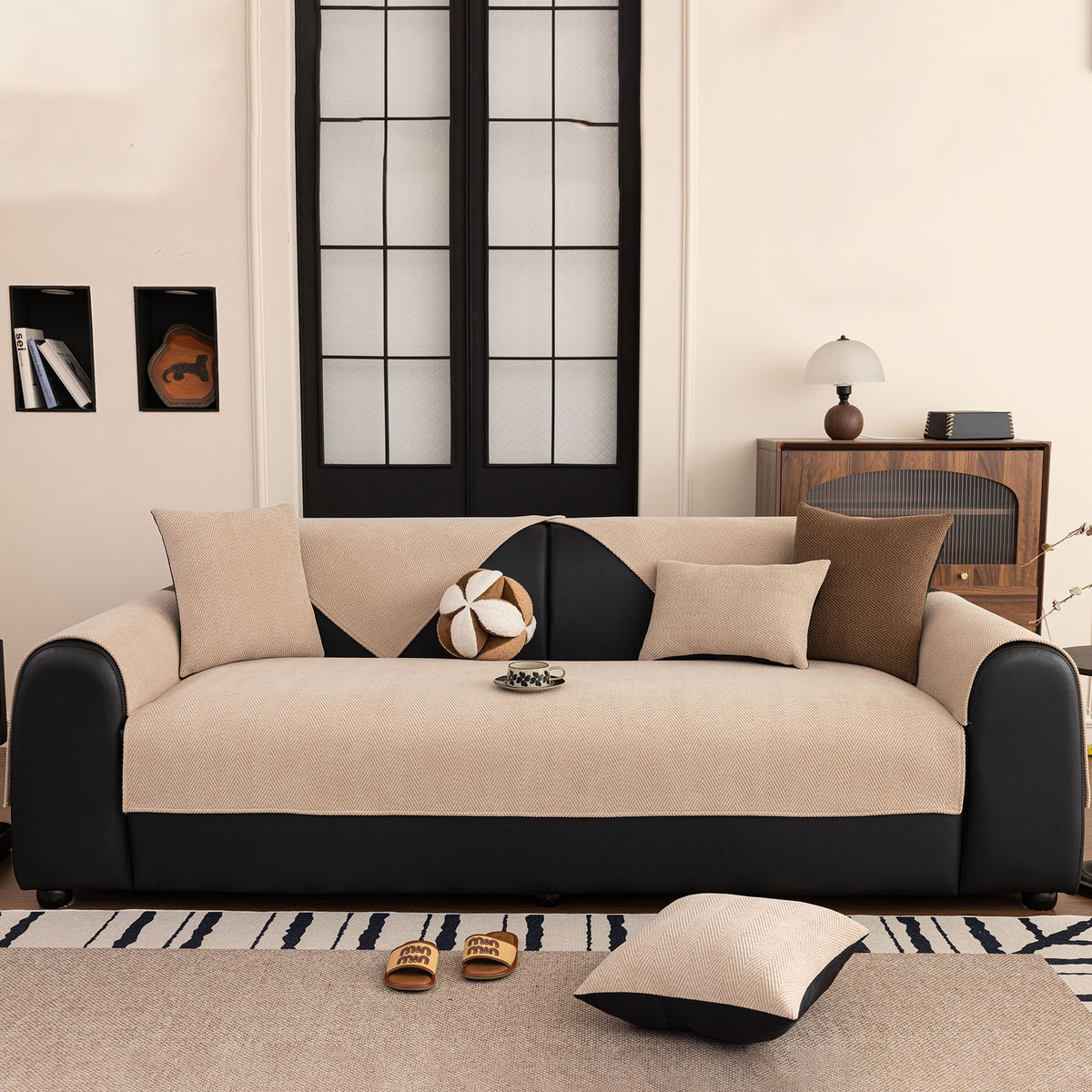 Chenille Textured Herringbone Sofa Cover, Non-Slip Couch Protector for Pets & Kids