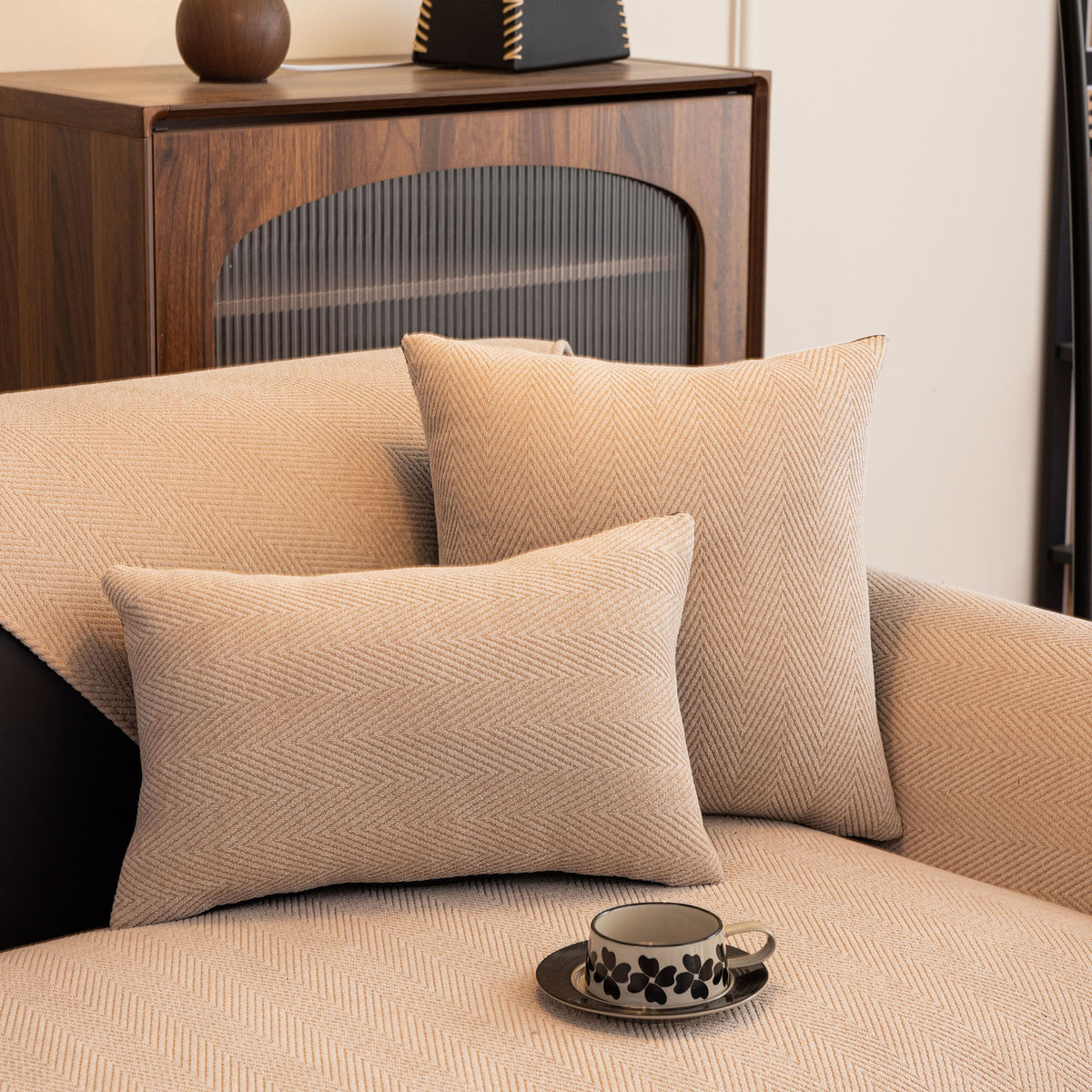 Chenille Textured Herringbone Sofa Cover, Non-Slip Couch Protector for Pets & Kids