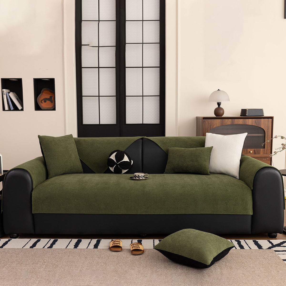 Chenille Textured Herringbone Sofa Cover, Non-Slip Couch Protector for Pets & Kids