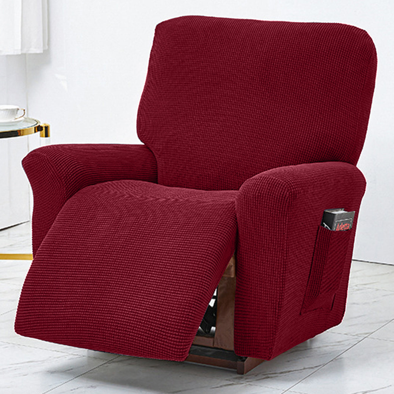 Polar Fleece Recliner Chair Cover, 4-Piece Soft Plush Slipcover