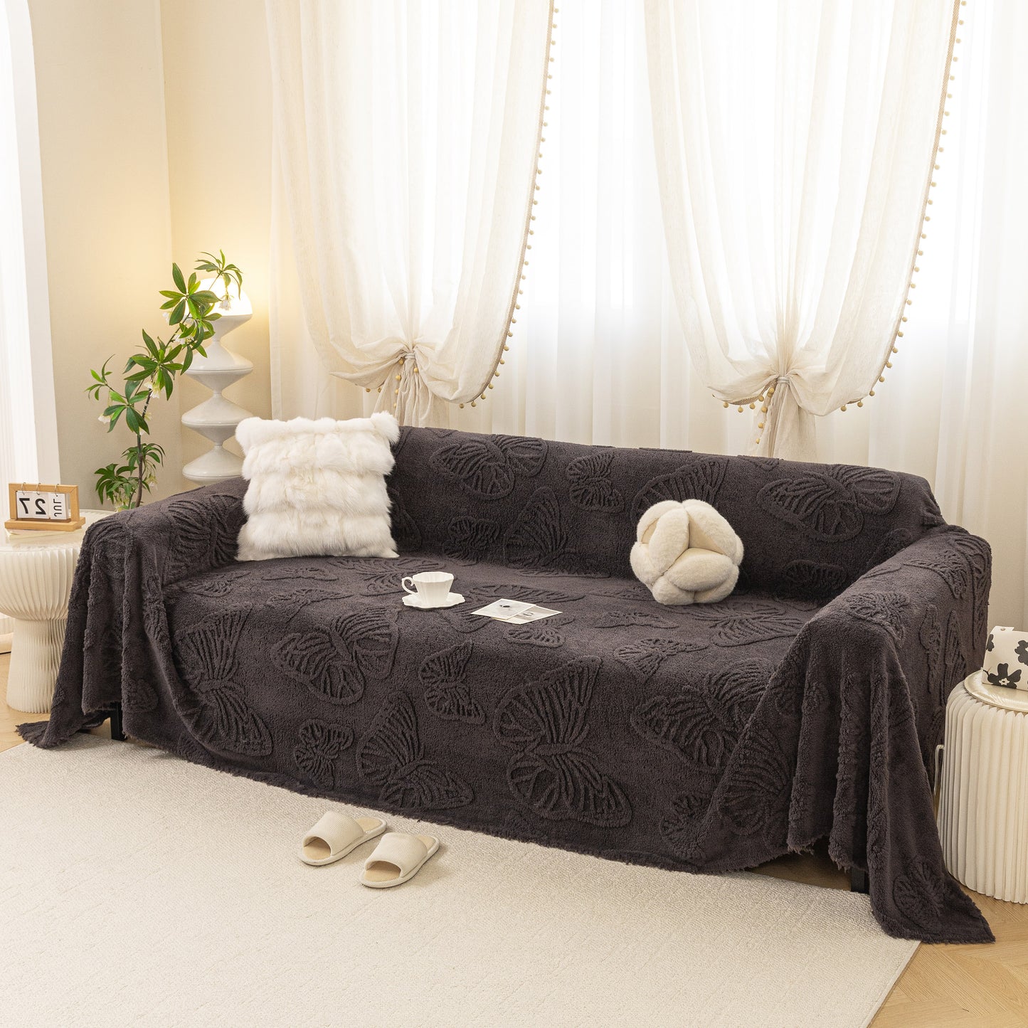 Luxury 3D Butterfly Jacquard Sofa Throw Blanket, Ultra-Soft Plush Fleece Couch Cover