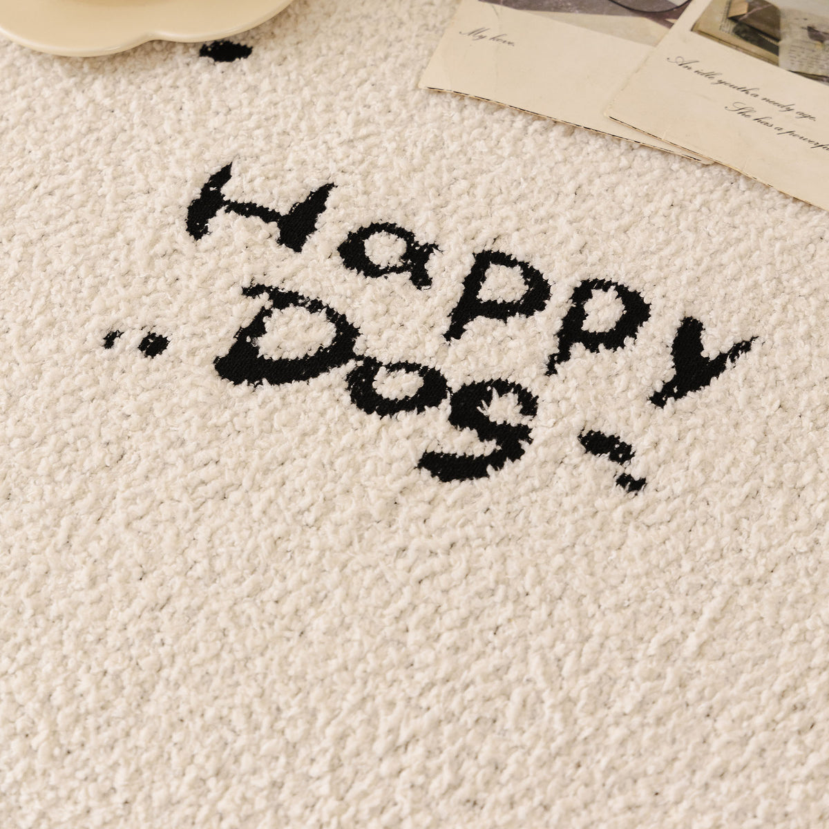 Cute Dog Pattern Plush Sofa Throw Cover, Soft Couch Protector Blanket with Fringe