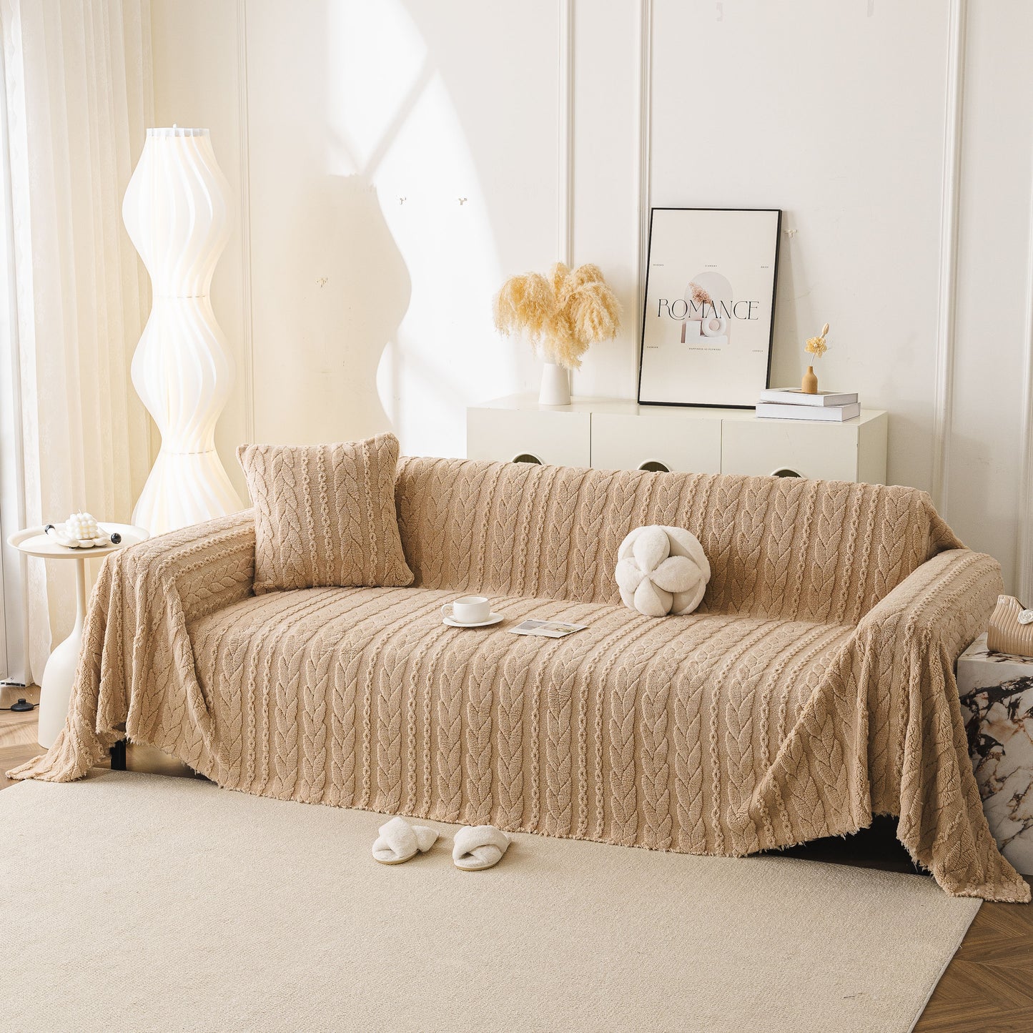 Thick Cozy 3D Cable Sofa Throw Cover, Plush Jacquard Warm Fleece Throw Blanket