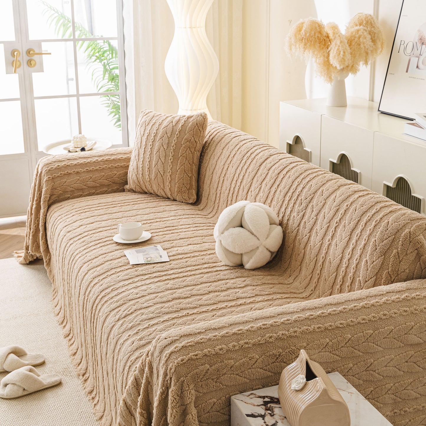 Thick Cozy 3D Cable Sofa Throw Cover, Plush Jacquard Warm Fleece Throw Blanket