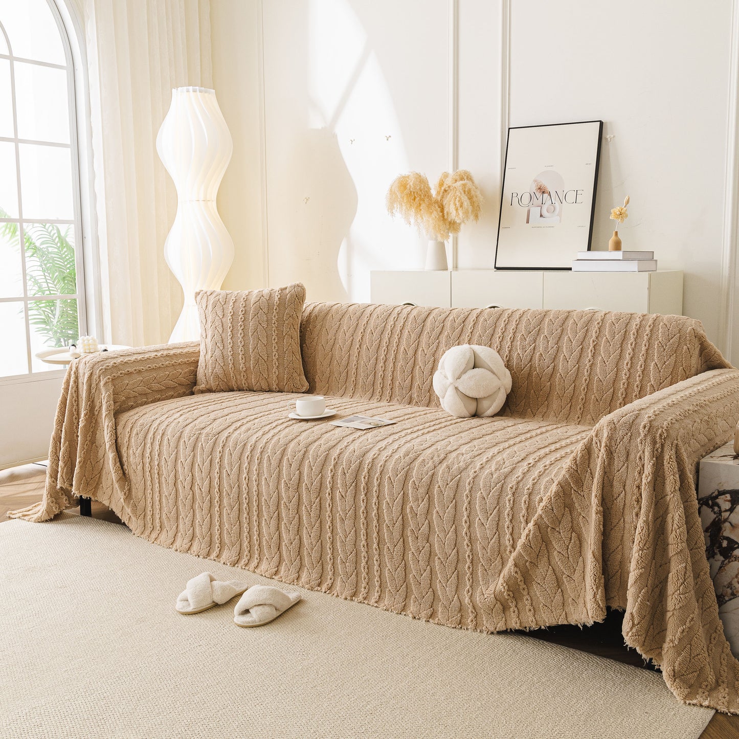 Thick Cozy 3D Cable Sofa Throw Cover, Plush Jacquard Warm Fleece Throw Blanket