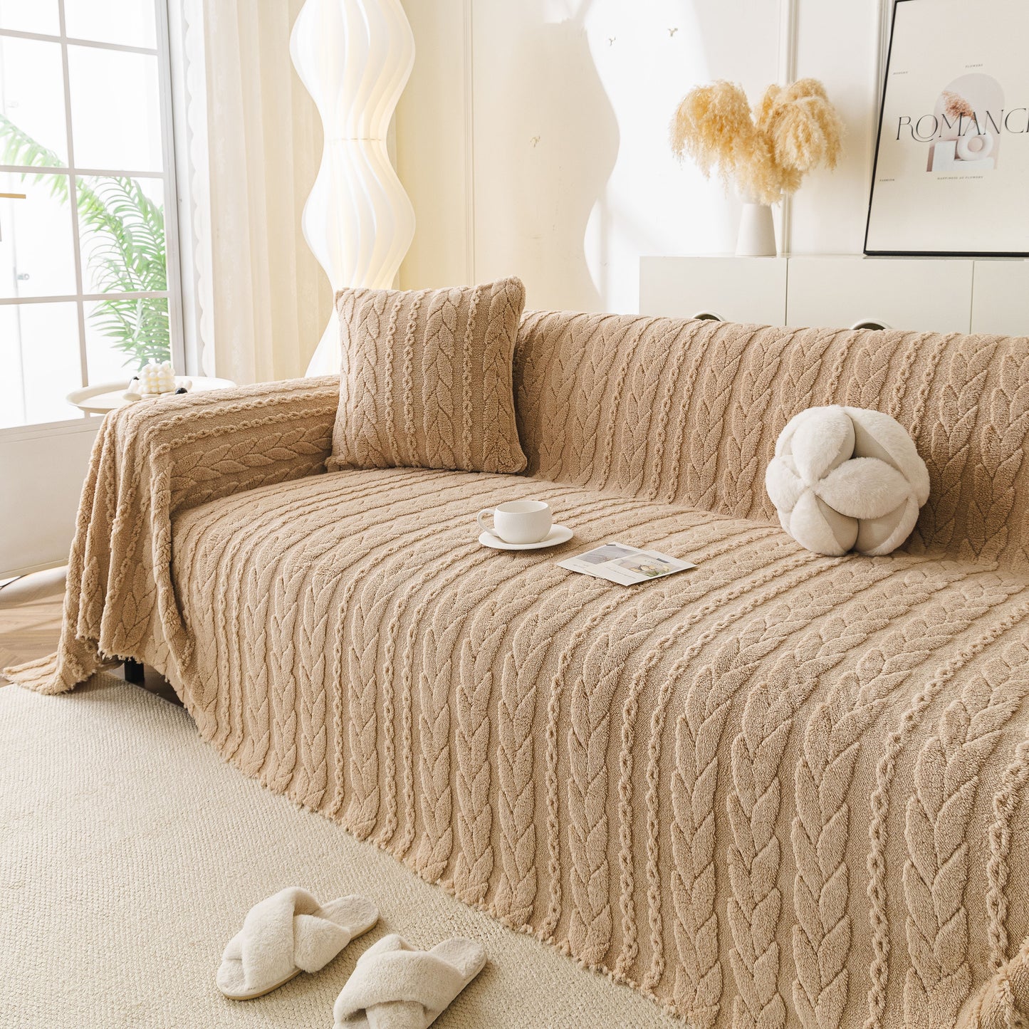 Thick Cozy 3D Cable Sofa Throw Cover, Plush Jacquard Warm Fleece Throw Blanket