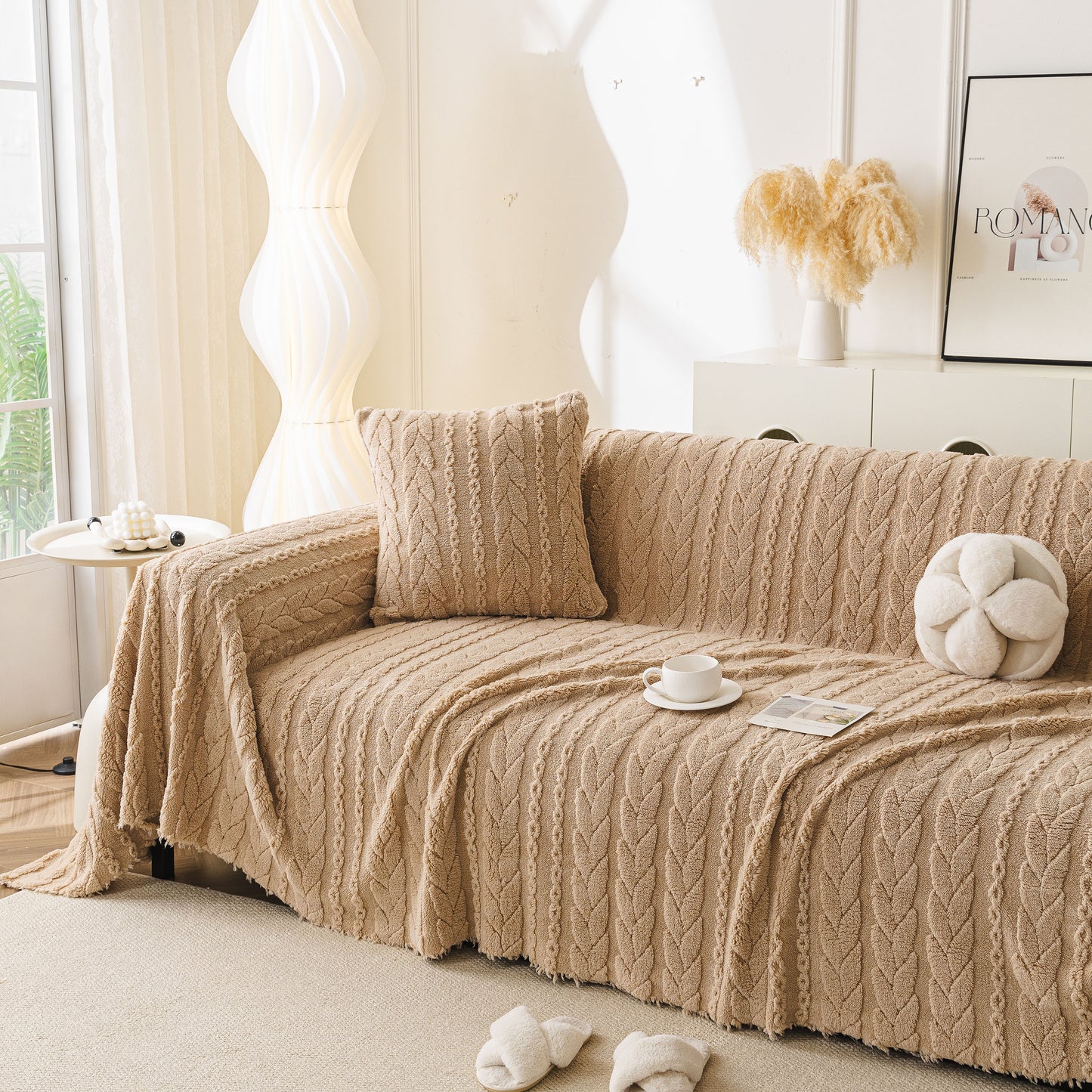 Thick Cozy 3D Cable Sofa Throw Cover, Plush Jacquard Warm Fleece Throw Blanket