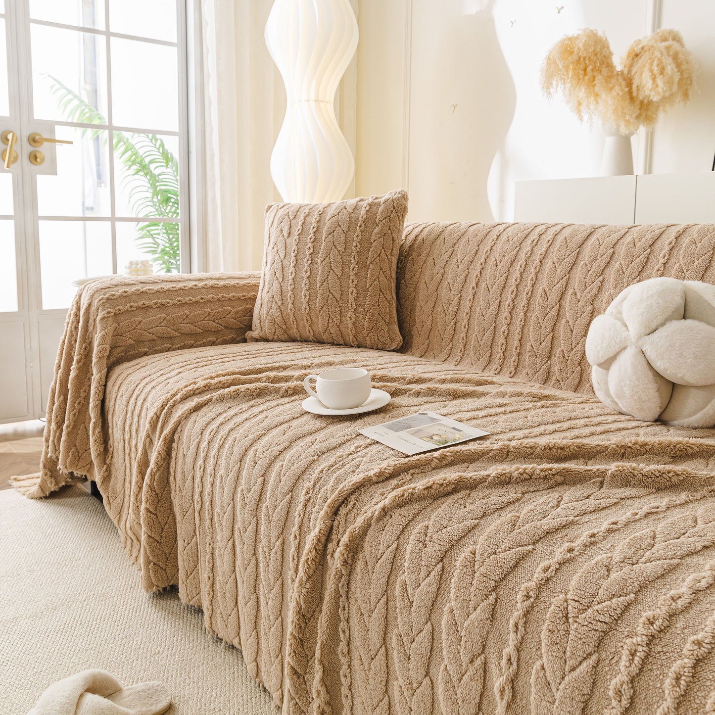 Thick Cozy 3D Cable Sofa Throw Cover, Plush Jacquard Warm Fleece Throw Blanket