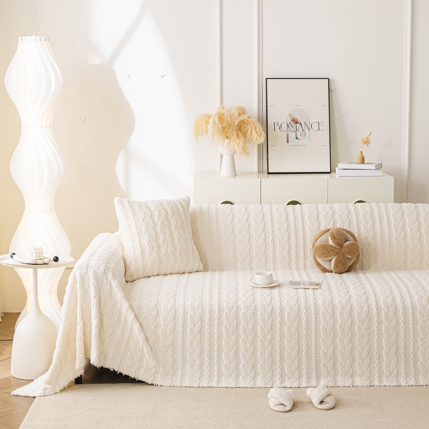 Thick Cozy 3D Cable Sofa Throw Cover, Plush Jacquard Warm Fleece Throw Blanket