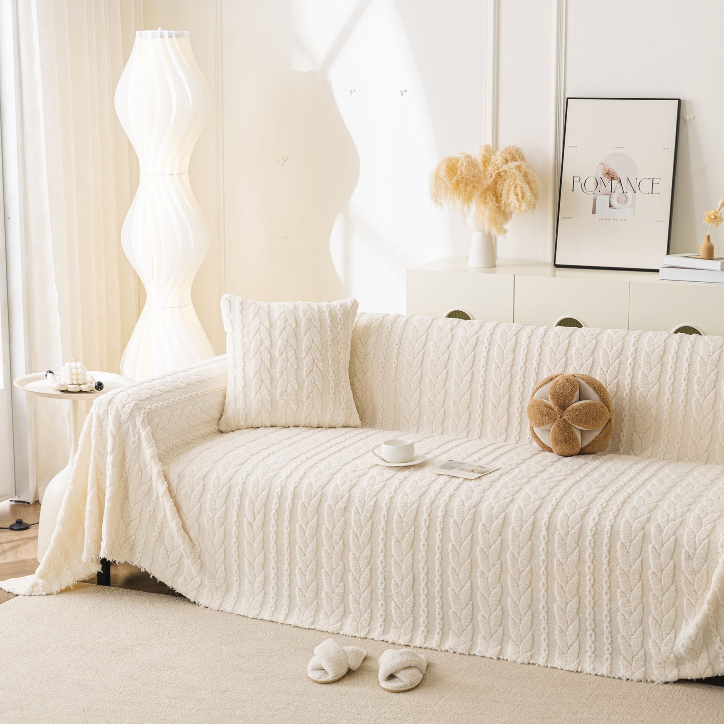 Thick Cozy 3D Cable Sofa Throw Cover, Plush Jacquard Warm Fleece Throw Blanket