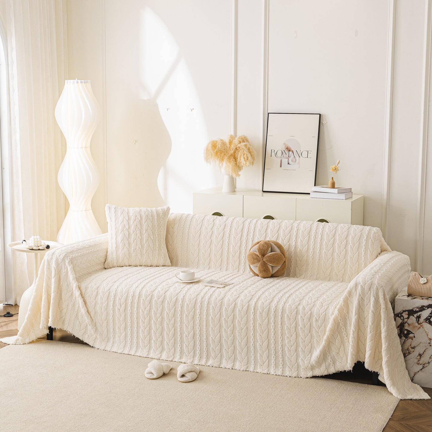 Thick Cozy 3D Cable Sofa Throw Cover, Plush Jacquard Warm Fleece Throw Blanket