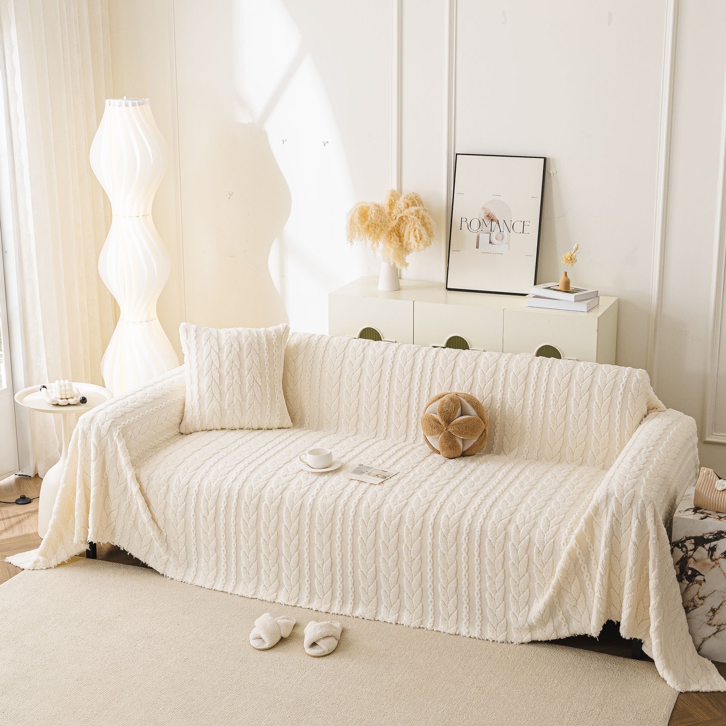 Thick Cozy 3D Cable Sofa Throw Cover, Plush Jacquard Warm Fleece Throw Blanket