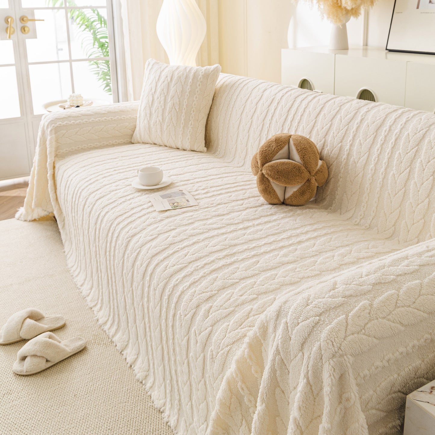 Thick Cozy 3D Cable Sofa Throw Cover, Plush Jacquard Warm Fleece Throw Blanket