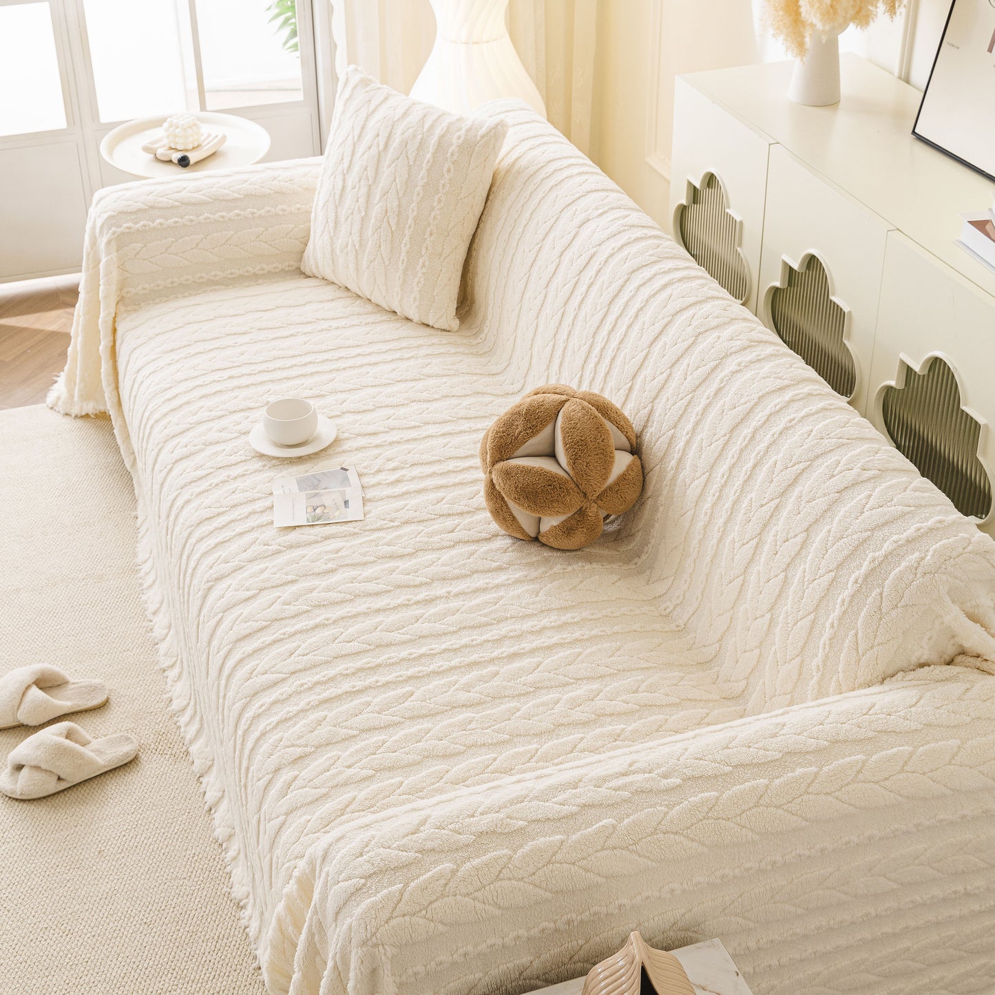 Thick Cozy 3D Cable Sofa Throw Cover, Plush Jacquard Warm Fleece Throw Blanket