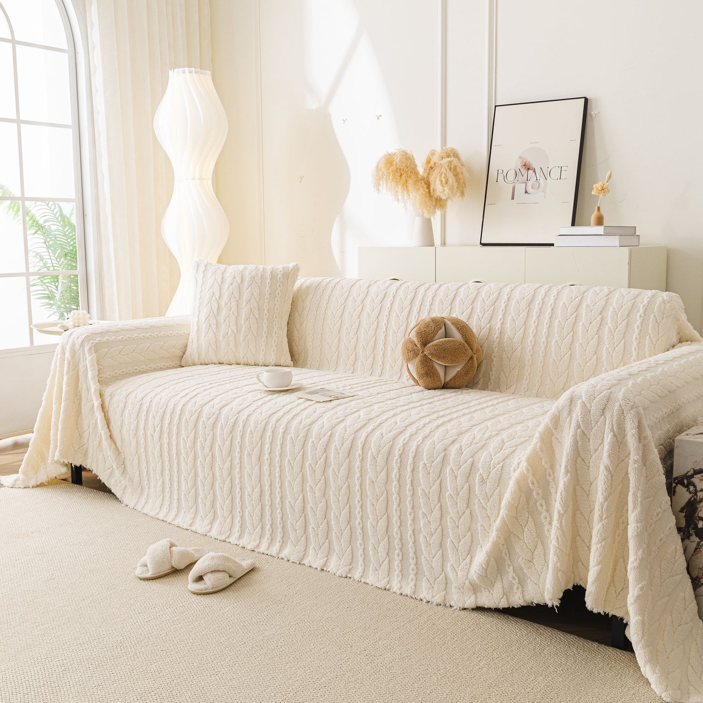 Thick Cozy 3D Cable Sofa Throw Cover, Plush Jacquard Warm Fleece Throw Blanket