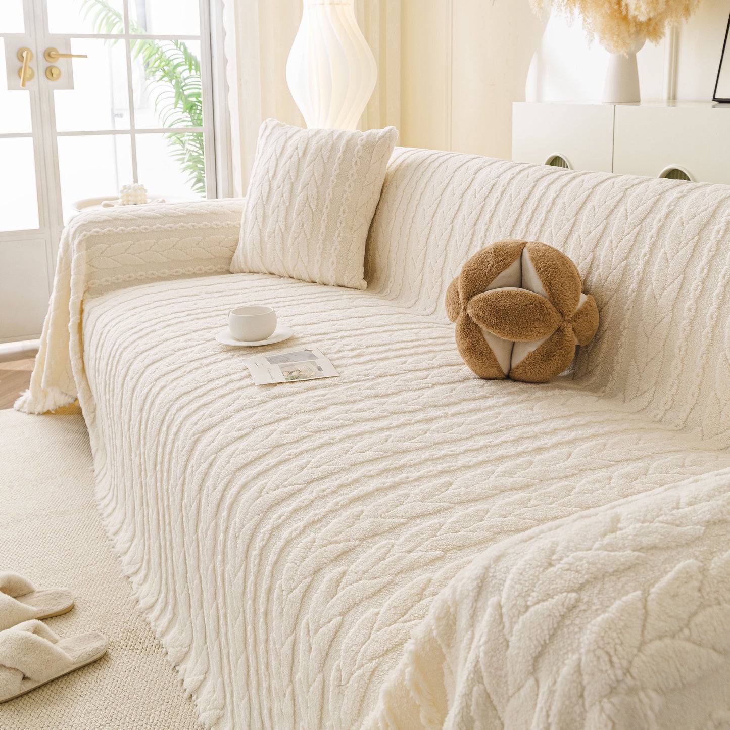 Thick Cozy 3D Cable Sofa Throw Cover, Plush Jacquard Warm Fleece Throw Blanket