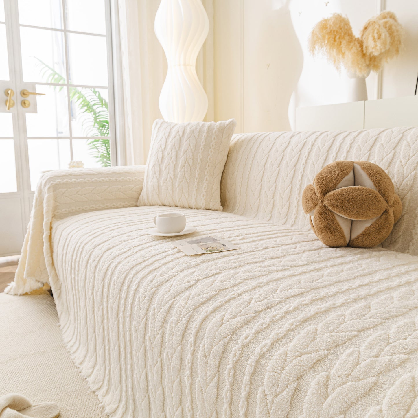 Thick Cozy 3D Cable Sofa Throw Cover, Plush Jacquard Warm Fleece Throw Blanket