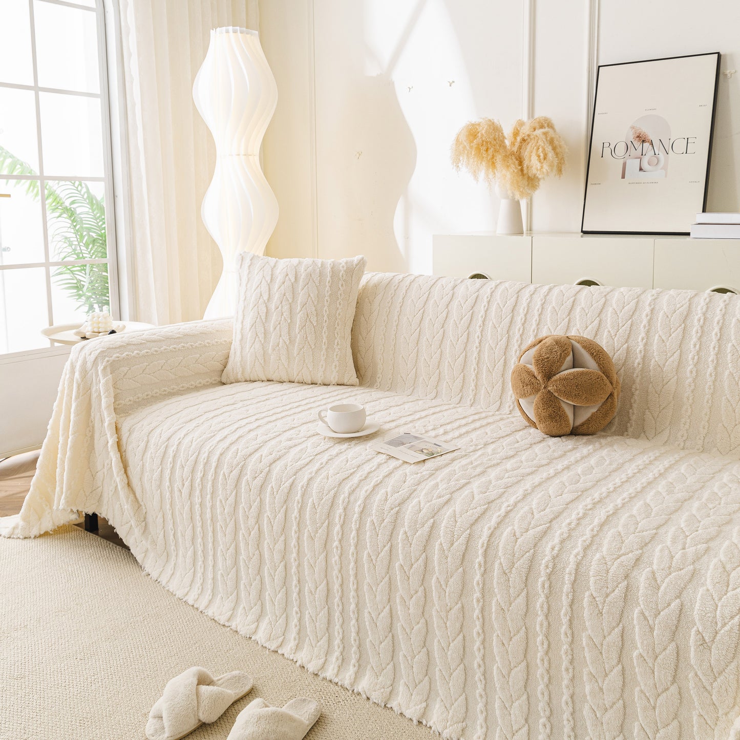 Thick Cozy 3D Cable Sofa Throw Cover, Plush Jacquard Warm Fleece Throw Blanket