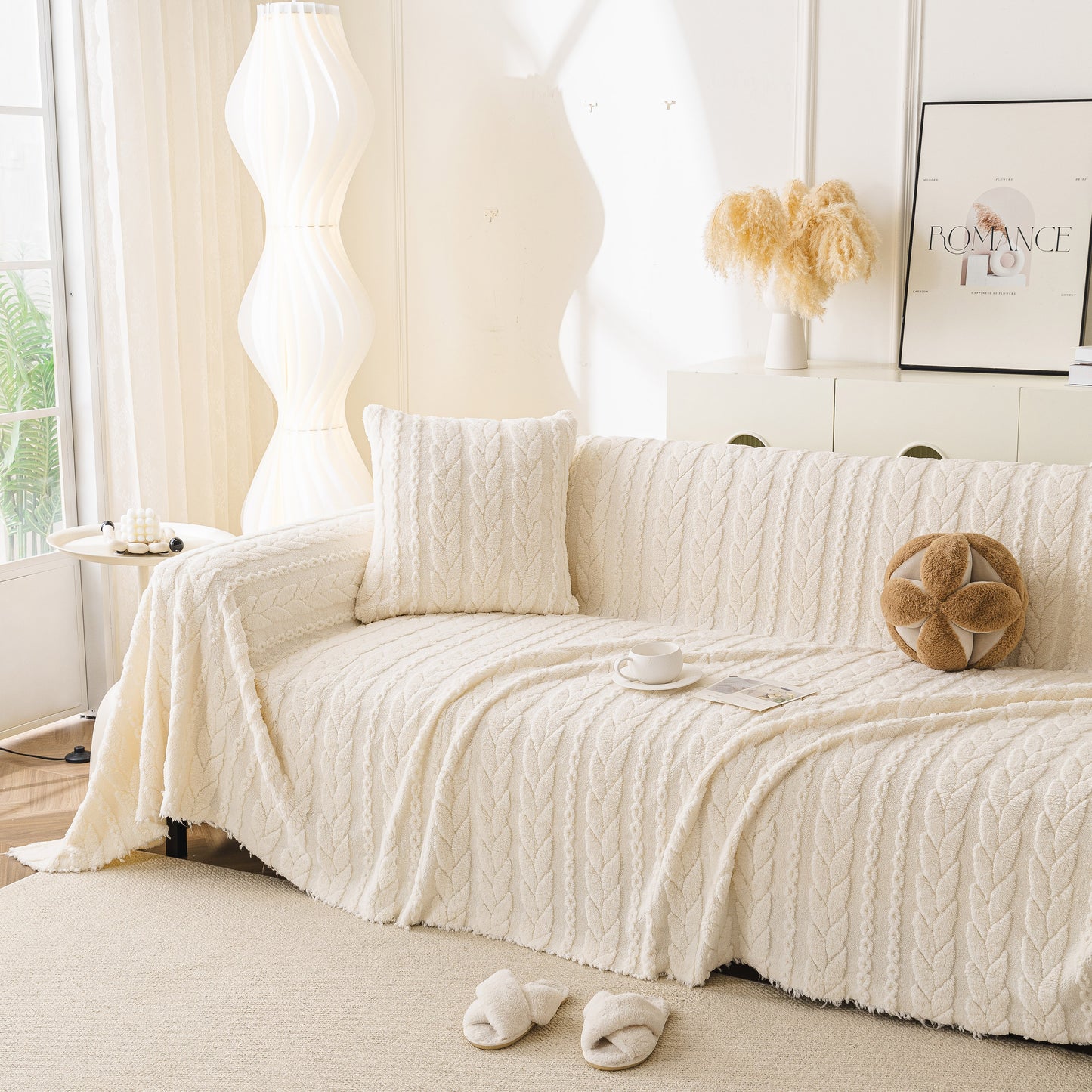 Thick Cozy 3D Cable Sofa Throw Cover, Plush Jacquard Warm Fleece Throw Blanket