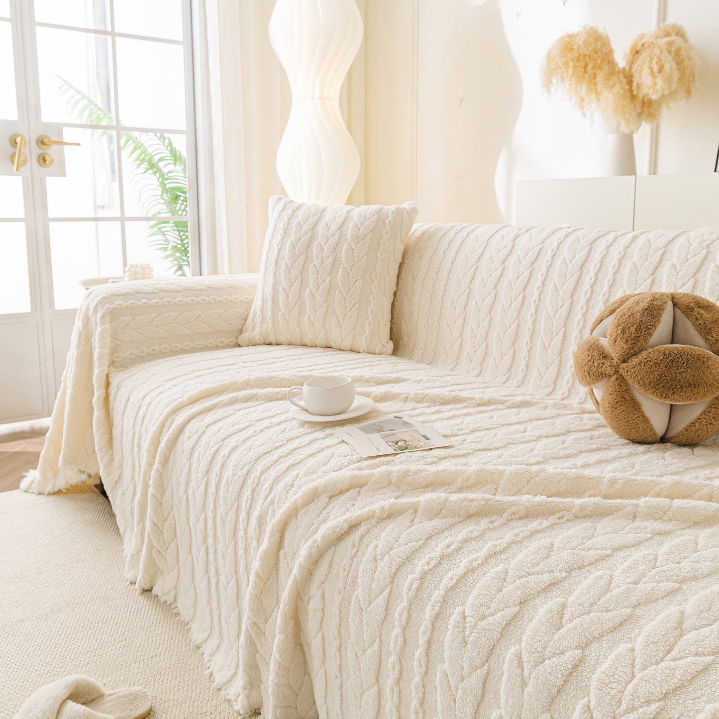 Thick Cozy 3D Cable Sofa Throw Cover, Plush Jacquard Warm Fleece Throw Blanket