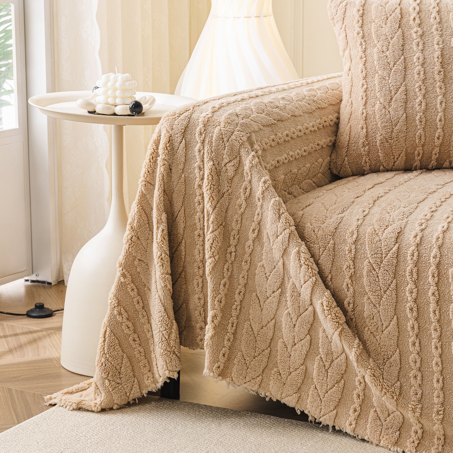 Thick Cozy 3D Cable Sofa Throw Cover, Plush Jacquard Warm Fleece Throw Blanket