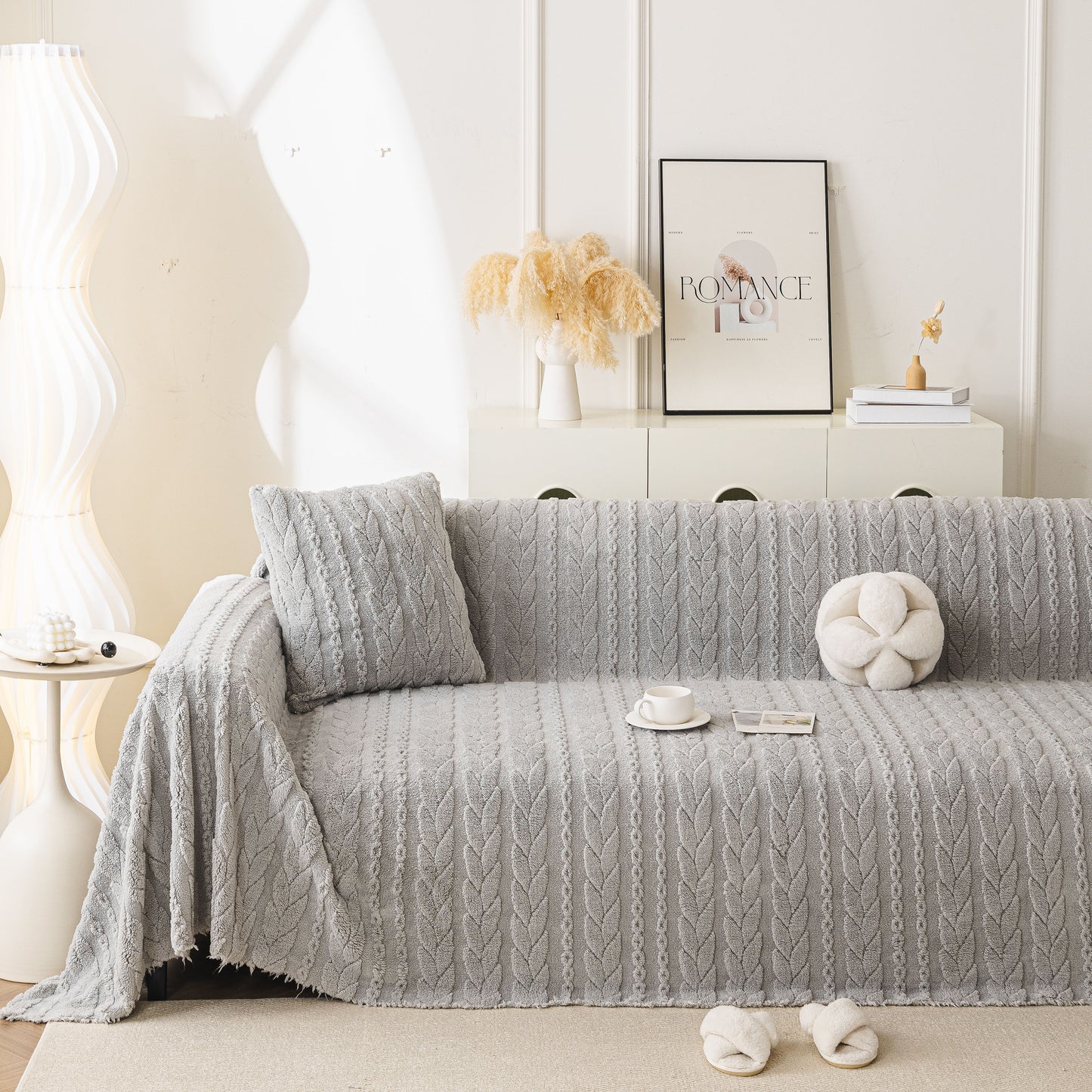 Thick Cozy 3D Cable Sofa Throw Cover, Plush Jacquard Warm Fleece Throw Blanket