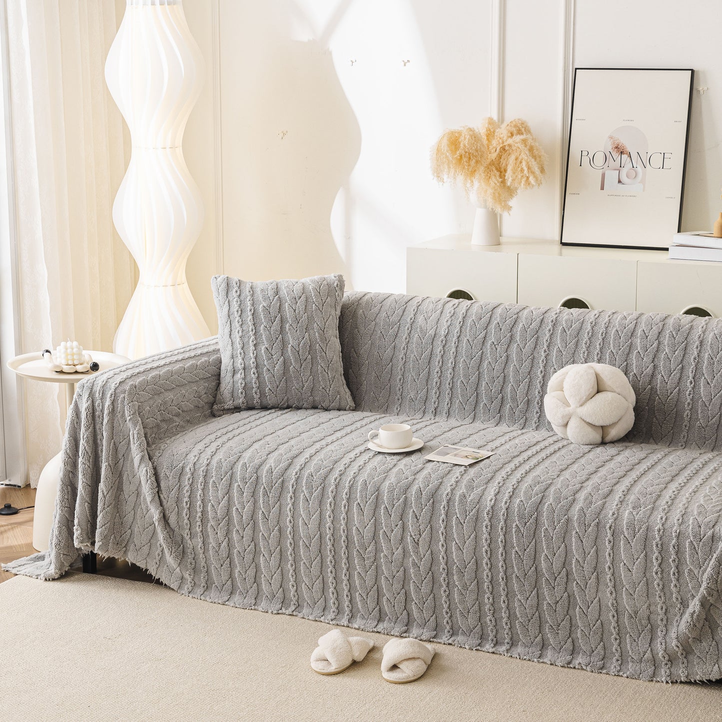 Thick Cozy 3D Cable Sofa Throw Cover, Plush Jacquard Warm Fleece Throw Blanket